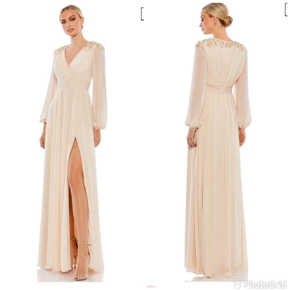 Mac Duggal Ivory Gown with Embellished Shoulders